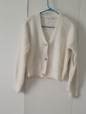 No Boundaries Cream Textured V-Neck Button Cardigan